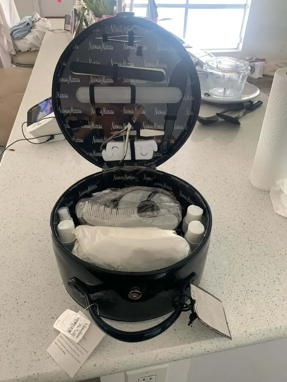 Neiman Marcus Black Patent Beauty Vanity Case and Grooming Set